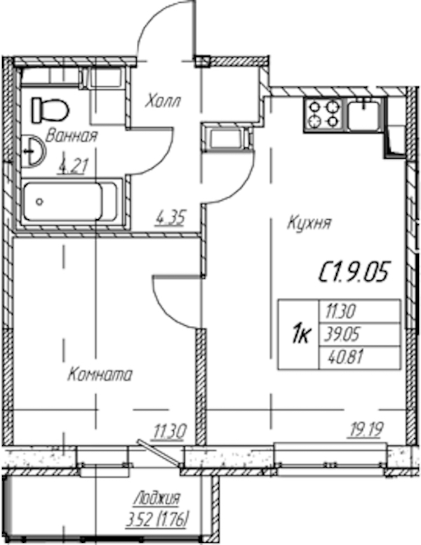 1-комнатная квартира 40.81 м², 9/22 эт., ЖК «Парк-квартал Юнтолово»